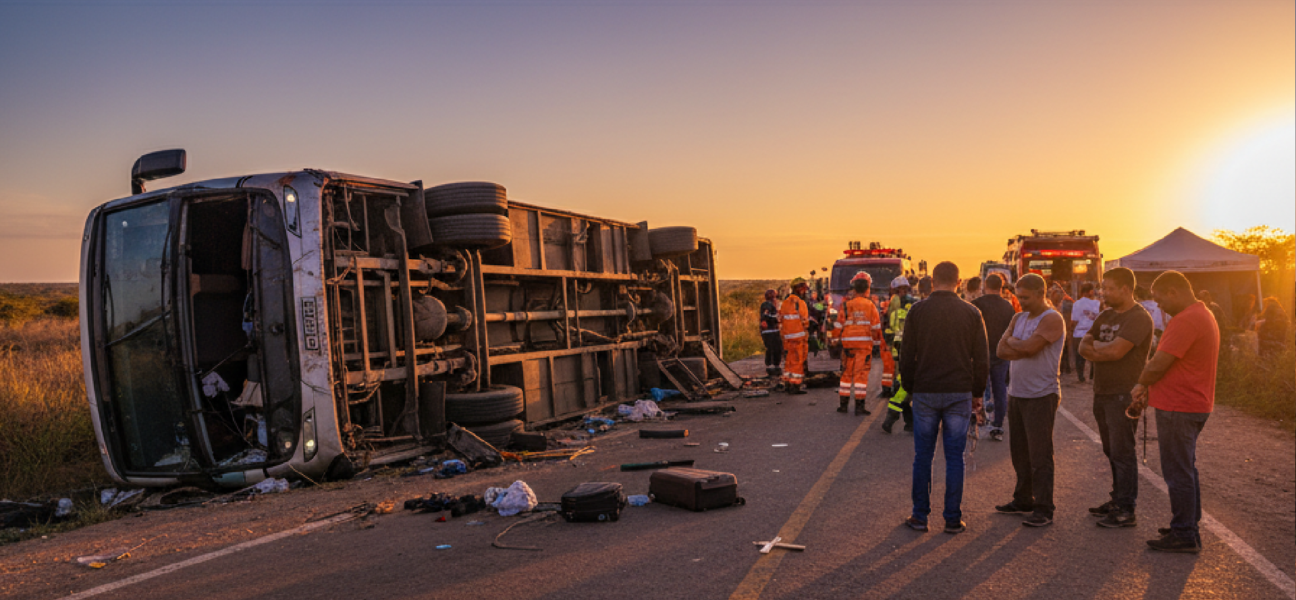 Imagem ilustrativa sobre Bus carrying pilgrims overturns in Brazil killing 15 on board
