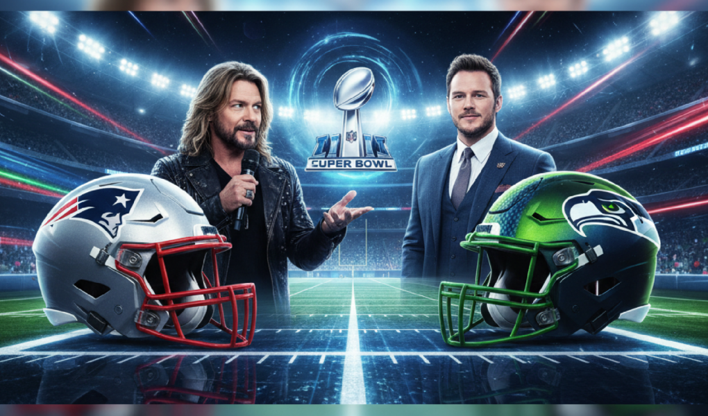 Imagem ilustrativa sobre Jon Bon Jovi and Chris Pratt To Introduce Patriots and Seahawks At Super Bowl