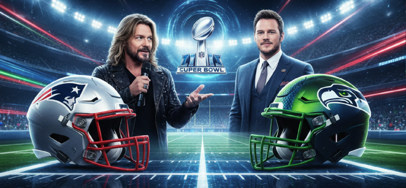 Imagem ilustrativa sobre Jon Bon Jovi and Chris Pratt To Introduce Patriots and Seahawks At Super Bowl