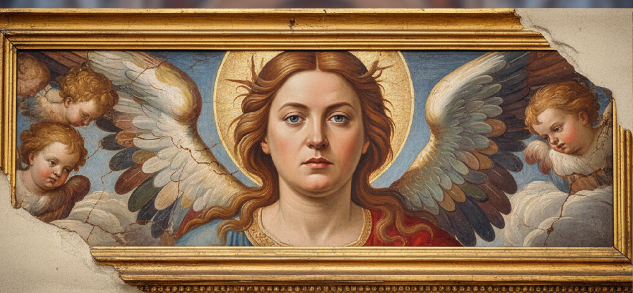 Imagem ilustrativa sobre Restored angel fresco resembling Italian PM Meloni sparks investigation