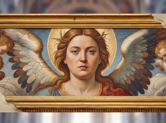 Imagem ilustrativa sobre Restored angel fresco resembling Italian PM Meloni sparks investigation