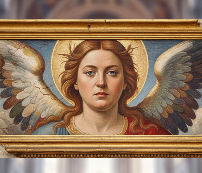 Imagem ilustrativa sobre Restored angel fresco resembling Italian PM Meloni sparks investigation