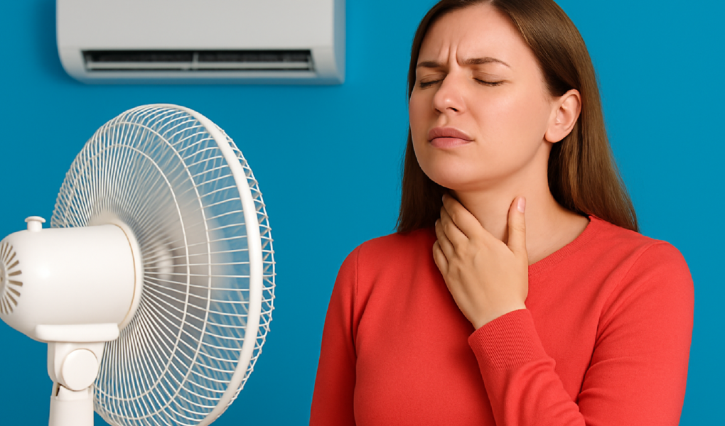Imagem ilustrativa sobre Dor de garganta depois de ficar no ventilador ou ar condicionado? Entenda por que acontece