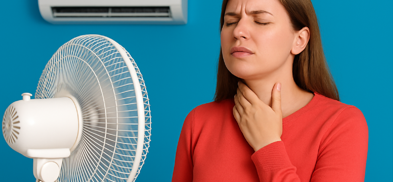 Imagem ilustrativa sobre Dor de garganta depois de ficar no ventilador ou ar condicionado? Entenda por que acontece