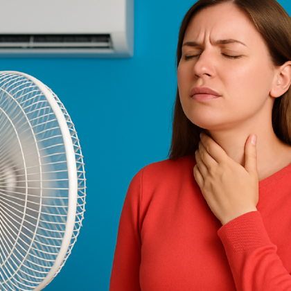 Imagem ilustrativa sobre Dor de garganta depois de ficar no ventilador ou ar condicionado? Entenda por que acontece
