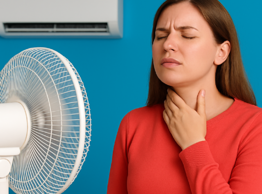 Imagem ilustrativa sobre Dor de garganta depois de ficar no ventilador ou ar condicionado? Entenda por que acontece