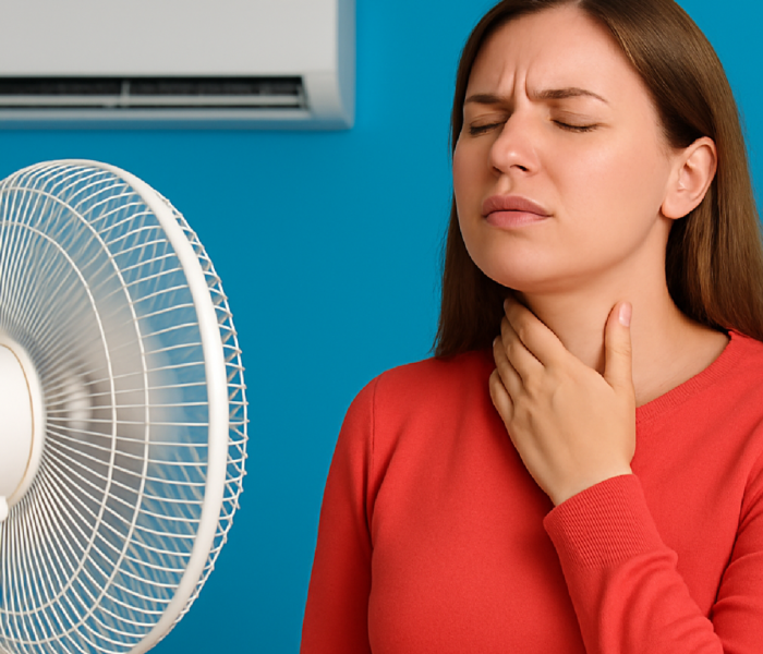 Imagem ilustrativa sobre Dor de garganta depois de ficar no ventilador ou ar condicionado? Entenda por que acontece