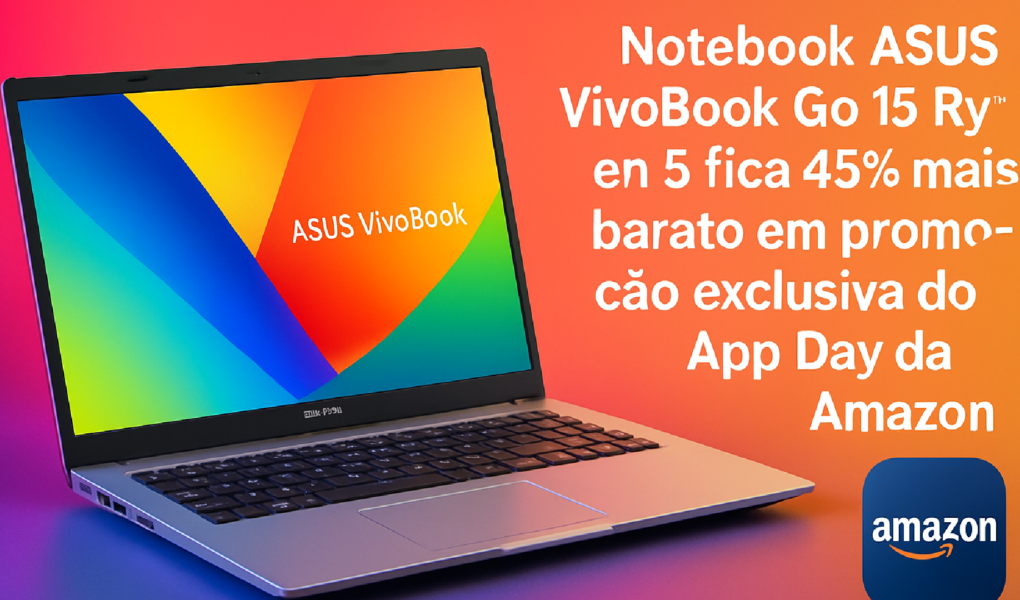 Imagem ilustrativa sobre Notebook ASUS VivoBook Go 15 Ryzen 5 fica 45% mais barato em promoção exclusiva do App Day da Amazon