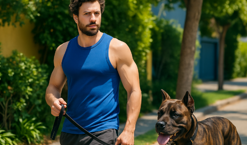 Imagem ilustrativa sobre 'Heated Rivalry' Star François Arnaud Shows Off Sculpted Arms On Dog Walk