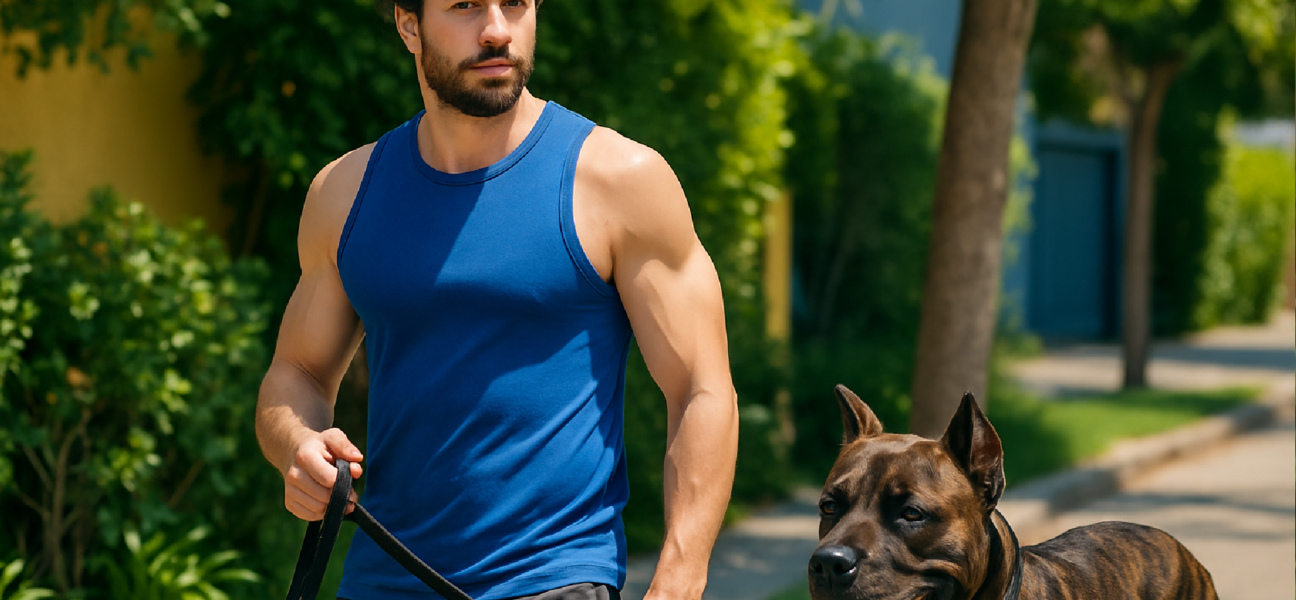 Imagem ilustrativa sobre 'Heated Rivalry' Star François Arnaud Shows Off Sculpted Arms On Dog Walk