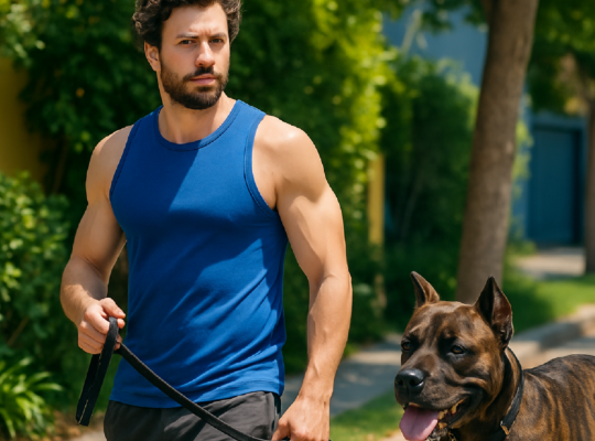 Imagem ilustrativa sobre 'Heated Rivalry' Star François Arnaud Shows Off Sculpted Arms On Dog Walk