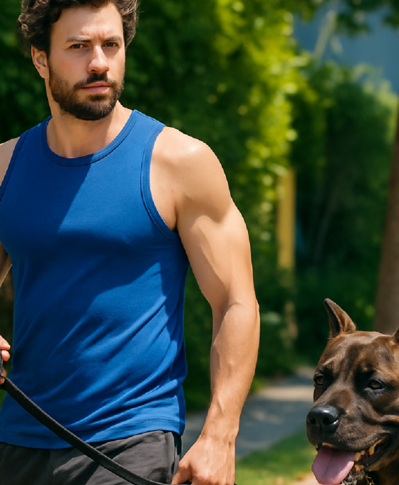Imagem ilustrativa sobre 'Heated Rivalry' Star François Arnaud Shows Off Sculpted Arms On Dog Walk